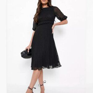 NWT BooHoo Dobby Mesh Midi Smock Dress US 14 UK 18